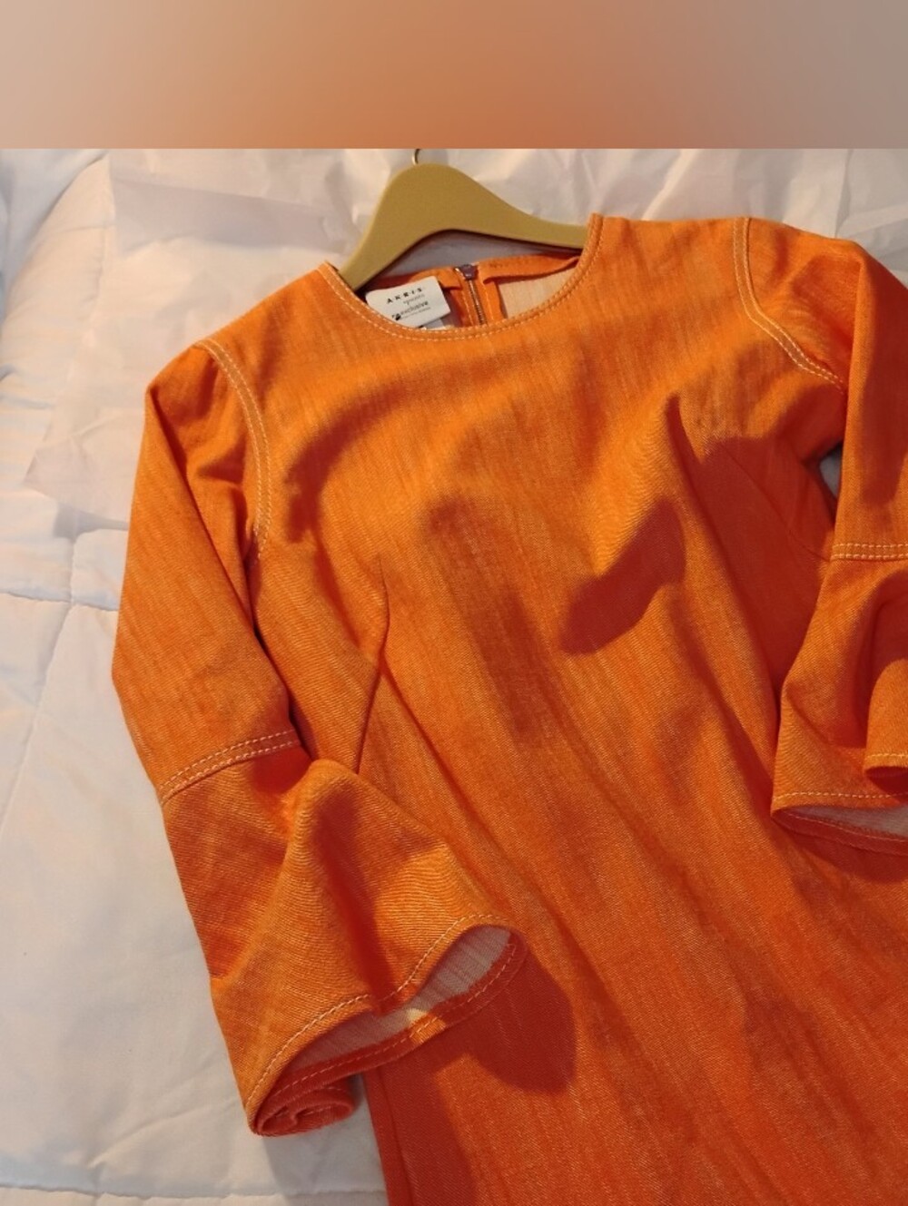 Akris Punto Denim Bell Sleeve Shift Dress. Coral orange Shade. New Without Tags - Picture 7 of 8